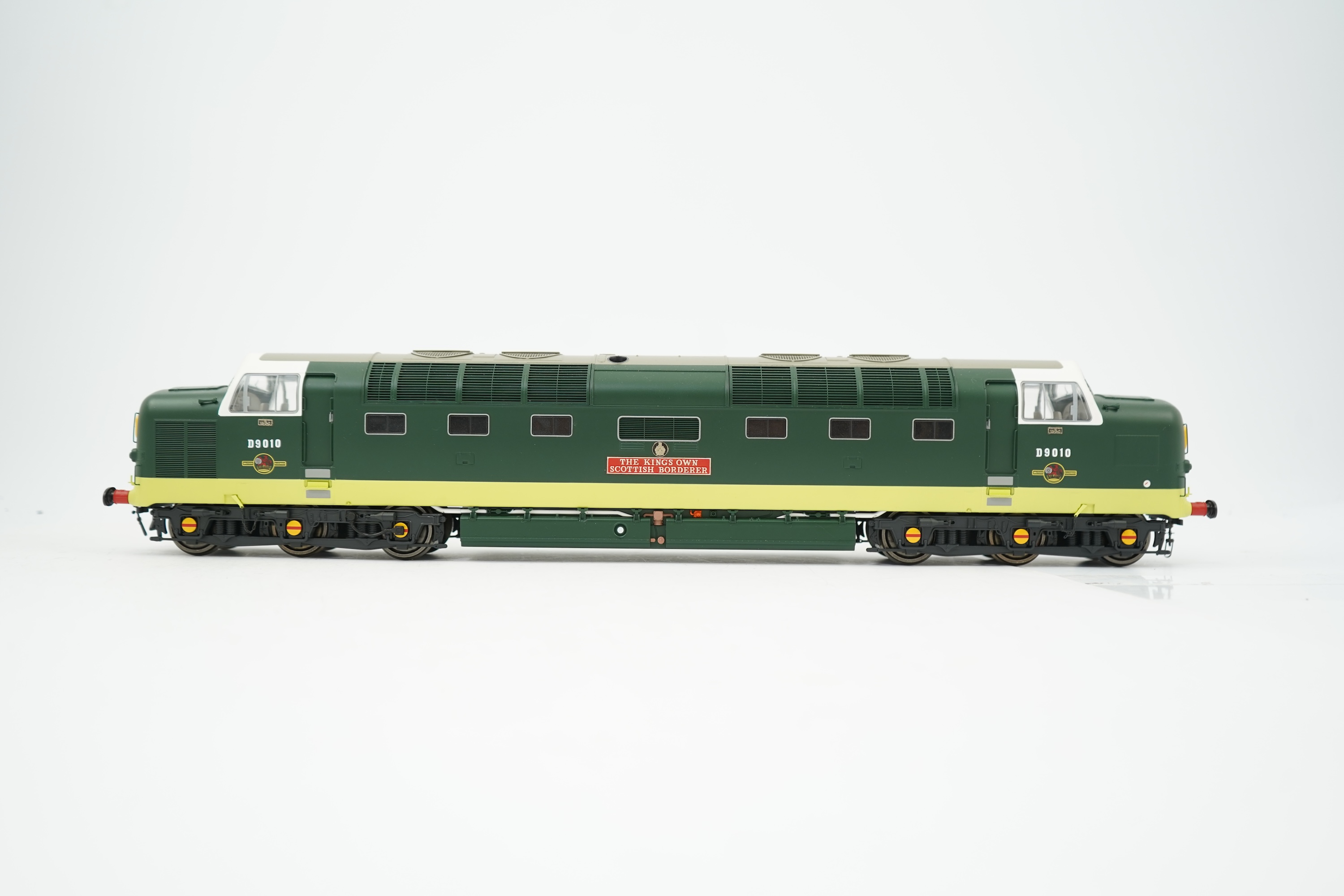 An 0 Gauge Heljan model of BR Class 55 Deltic, The King’s Own Scottish Border D9010 Co-Co diesel locomotive, powered for two rail operation, with original box and operating leaflet.